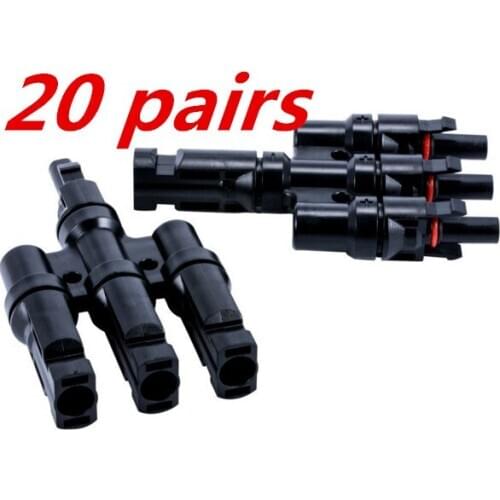 20 Pair Solar Panel PV 3 to 1 T Branch Connectors One Female to Three Male,One Male to Three Female PV Panel Cable Connectors