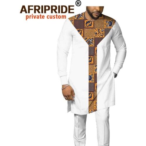 2020 african men suit dashiki clothing tribal outfit print shirt+pant 2 piece set with pocket bazin riche AFRIPRIDE A1916007