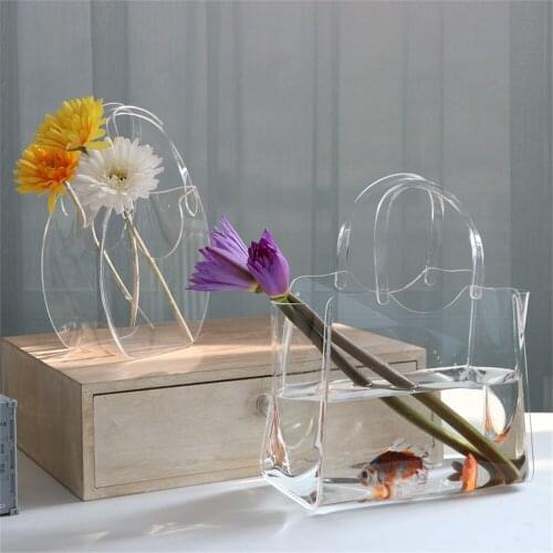 2021 Acrylic Flower Vase Hydroponic Pots Creative Basket Transparent Vase Big Glass Vase For Home Cristal Decoration Living Room