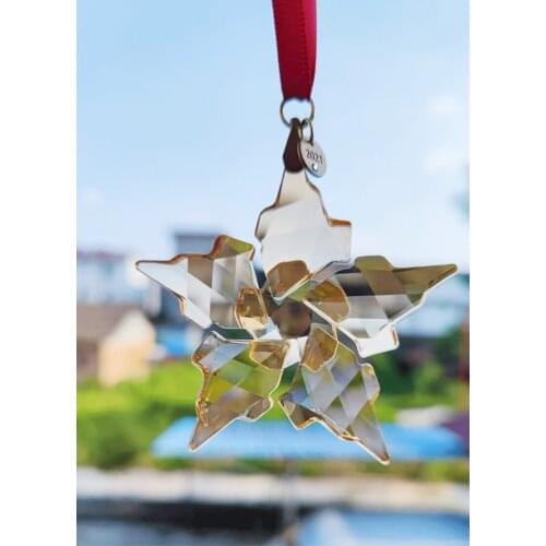2021 Car Hanging Pendant Golden Crystal Snowflake Star Decoration Suspension Ornaments Hanging Decoration Christmas Gifts