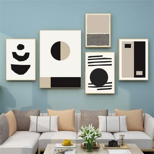 Abstract Geometry Wall Art Poster Color Block Canvas Painting Beige Black Line Drawing Art Print Nordic Pictures Home Decor
