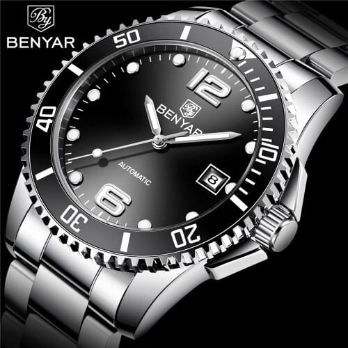 BENYAR Automatic Mechanical Watch Fashion Stainless Steel Waterproof Mens Watches Perpetual Calendar Reloj Hombre