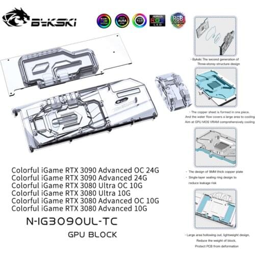 Bykski GPU Block With Active Waterway Backplane Cooler For Colorful iGame RTX 3090 3080 Advanced / Ultra N-IG3090UL-TC