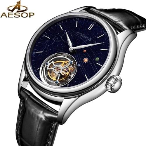 AESOP Skying Tourbillon Watch Automatic Watch 2021 New Mens Watch Fashion Luxury Leather Wristwatch Clock Male часы мужские