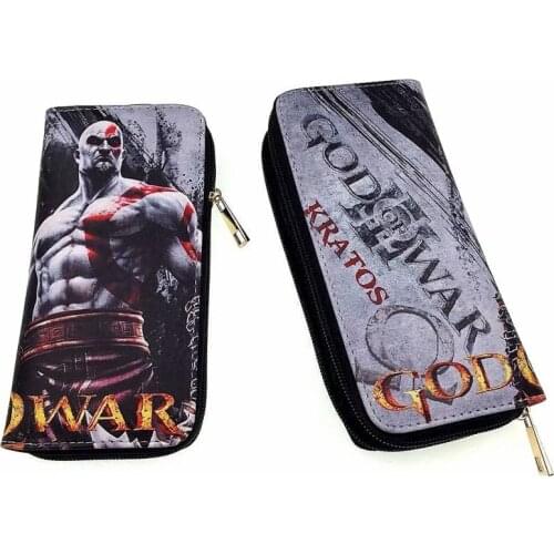 Cartoon God Of War Kratos PU long wallet zipper money bag purse Kid gift