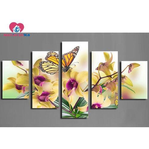 Hobby foamiran 5d diamond embroidery triptych diamond painting butterfly Diamond cross stitch pictures Flowers Modular pictures
