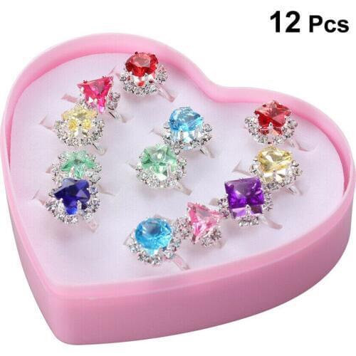 Crystal Rings 12X Kids Child Girl rhinestone Costume Jewellery Ring Adjustable Set