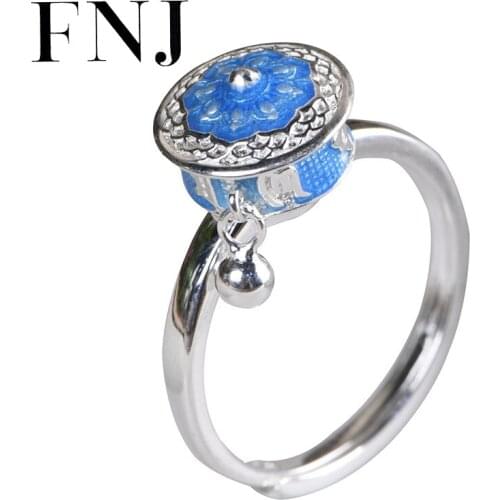 FNJ Rotatable enameling Ring 925 Silver Adjustable Size 100% Original Real S925 Solid Silver Rings for Women Jewelry Cloisonne