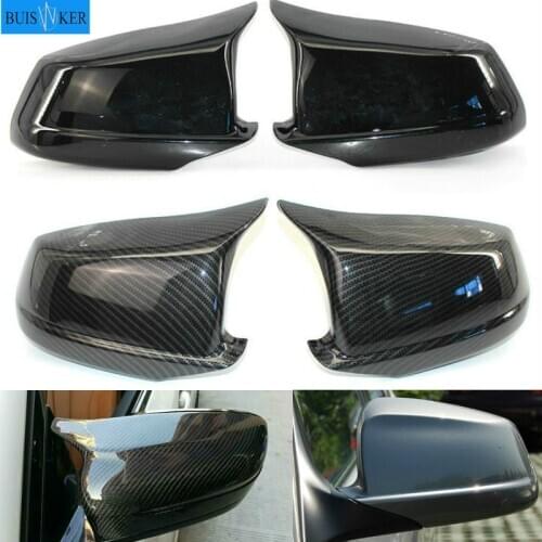 Pair Black/Carbon Fiber Look Rearview Mirror Caps Car Door Wing Mirror Cover Replacement For BMW F10 5-Series 2011-2013 Pre-LCI