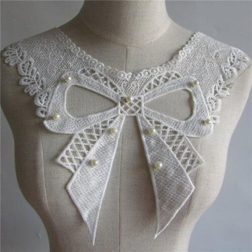 Lace Embroidery Milk Silk Imitation Pearl Clothing Collar DlY Decorative Sewing Lace Hollow Out Accessories