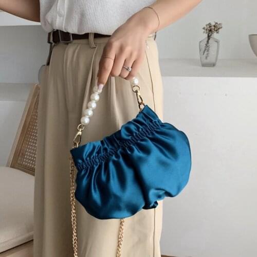 Pu Leather Small Silk Drawstring Crossbody Bag for Women Elegant Bucket Bag Shoulder Handbags Female Pearl Cross Body Bag #30