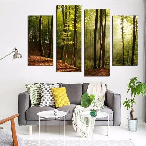 Modular frameless wall art painting template 4 units tree view sunrise poster home decoration accessories TZ085