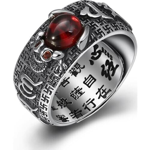 MOONROCY Thai Silver Color Vintage Ring Red Opal Crystal Animal Trendy Party Jewelry Rings for Women Men Gift Dropshipping