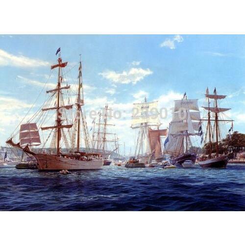 Seascape landscape oil painting on canvas free shipping wall art water sailing decoration painting