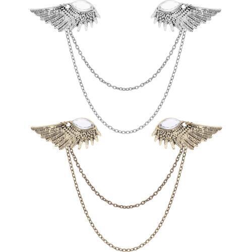Fashion Angle Wings Collar Pin Brooch Personality Suit Pins Brooches Men Sweater Shawl Clips Chain Lapel Pin Cardigan Holder