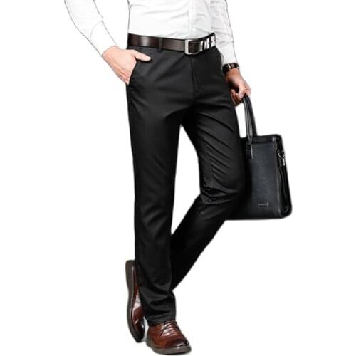 Men Dress Pants Smart Casual Solid Suit Pants Men Office Pants High Quality Mid Full Length Suit Trousers for Man Straight