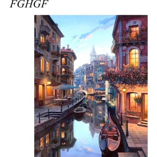 FGHGF Frameless Seascape Night Diy Digital Painting By Numbers Hand Painted Oil Painting Wall Art Canvas For Living Room