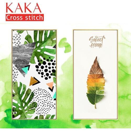 KAKA Cross stitch kits Embroidery needlework sets with printed pattern,11CT canvas,Home Decor for garden House,5D Plants Leaf