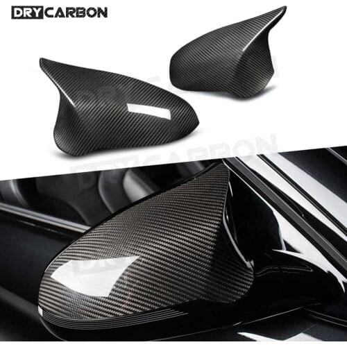 2PCS For BMW F80 M3 F82 M4 2015 -2018 Rear View Mirror Trim Caps Horn Replacement Style Dry Carbon Fiber Side Mirror Cover RHD