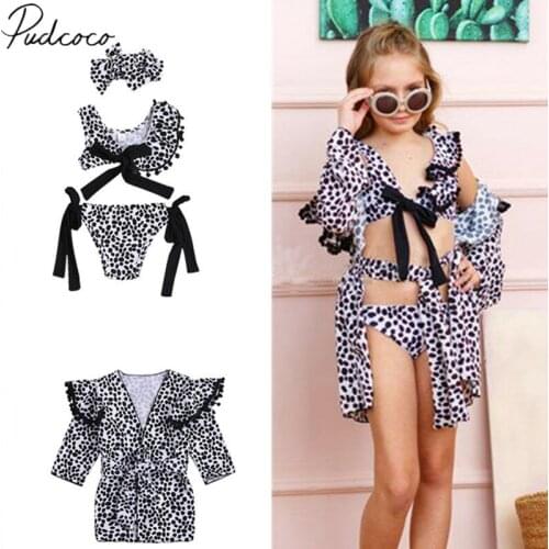 2019 Brand New Toddler Kids Baby Girl Leopard Swimwear Suits Bow Bikini Set Swimwear Swimsuit Bathing Cover Up Suit 3 Styles