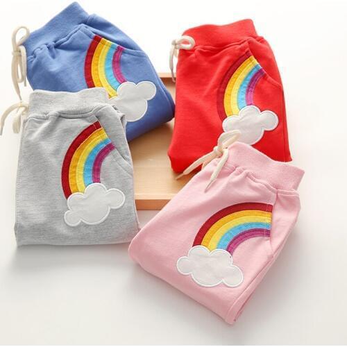 New Fashion Kids Sports Pants Baby Girls Rainbow Patchwork Trousers Children Boys Casual School Pants Baby Girls Leisure Pants