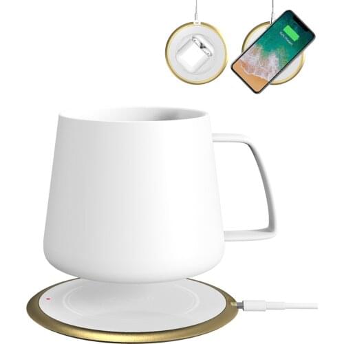 2020 new arrivals 2 In 1 55 degrees thermostatic mug for coffee and wireless charger for smartphones