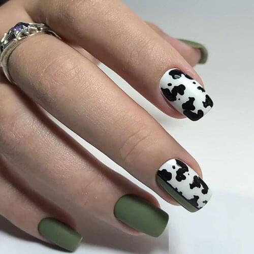 2021 New Year Nail Art Stickers Cute Cow Black White Mix Spots Manicure Decals Self Adhesive Nail Art Decor