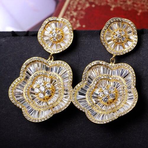 Very large expensive drop earrings for wedding party jewelry luxury jewellery white and gold color top quality big earring