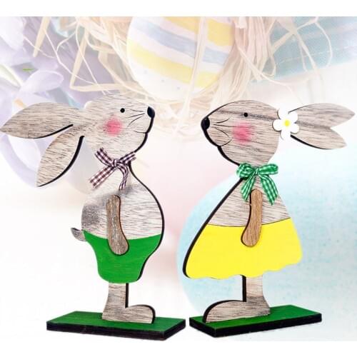 Easter Decorations for Home Wooden Easter Rabbit With Easter Egg Ribbon Stand Decoration DIY Ornament for Easter Party Favors