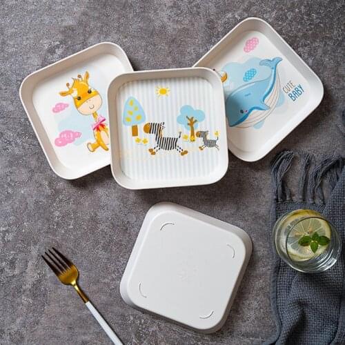 Cartoon Animal Printed Dish Plastic Fruit Snack Pan Plate Dessert Dried Fruit Tray 6 Inch Small Dish Kitchen Home Dinnerware