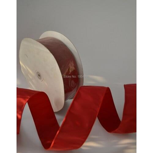 63mm 2.5" Chrismtas Red metallic gift packaging wired edge ribbon 100 Yard/lot China Red color Ribbon Christmas Present