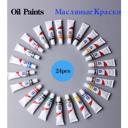 Professional Oil Paint Canvas Pigment Art Supplies Paints Each Tube Drawing 12 ML 24 Colors Set Free For Brush