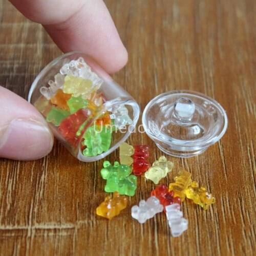 1/6 Scale Cute Mini Glass Candy Jar Mini Bear Jelly Drops Simulation Miniature Dollhouse Food for Barbies Blyth Doll Kitchen Toy