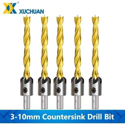 Wood Drill Bit 3-10mm Countersink Drill Bit 4/7pcs TiN Coating Screw Hole Drill For Hole Cutter Chamfer Drilling