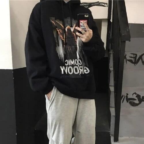 Autumn and sweater hoodie sweatshirt winter dark black like printed retro plus velvet hooded Gothic Oversized Hoodie Streetwear