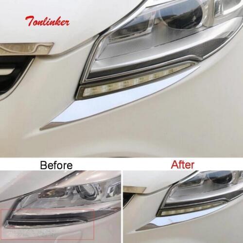 Tonlinker Exterior Headlight eyebrow Cover case Stickers for FORD KUGA 2013-16 Car styling 2 PCS Stainless steel Cover stickers