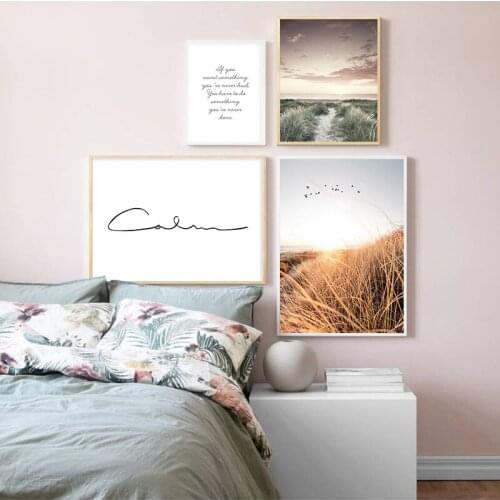 Grass Field Sunset Canvas Nordic Poster Nature Wall Art Print Landscape Painting Decorative Picture Scandinavian Home Decoration