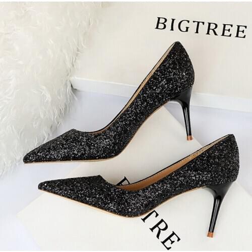 7.5CM PUMPS sexy nightclubs show thin high heels womens shoes stiletto heel high heel fashion shiny sequins single shoes