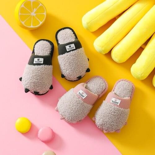 TZLDN Winter Cats Paw Slippers Kids Toddler Girl Flip Flop Baby Boy Fur Slides Cotton Indoor Shoes Warm Fluffy Children shoes