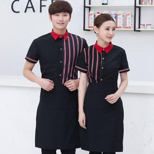 Hotel Restaurant Uniform Cafe Catering Summer Waitress Overalls Fast Food Plus Size Short-sleeved Bar Waiter Work Clothes H2287