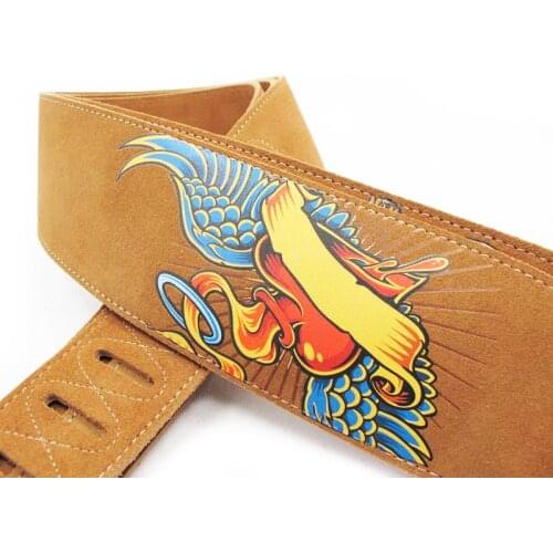 YUEKO F-P215 Double-Layer Leather Widened Good Quality Soft Texture Personalized Wings Folk Bass Guitar Strap Accessories
