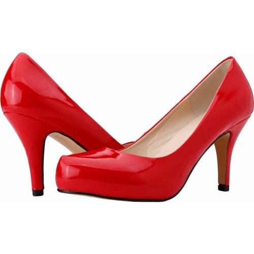 2020 new spring autumn casual Womens Thin High heels shoes Pumps Office & Career Party Round Toe Patent Leather 8CM Slip On