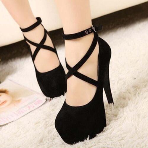 2019 new fashion autumn new large size womens shoes high heels 11 cm black suede wedding shoes waterproof womens wedding