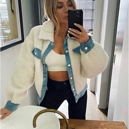 Women Wool Thick Warm Cardigan Contrast Color Pockets Patchwork Rivet Buttons Sweater 2020 Winter Streetwear Casual Outwear