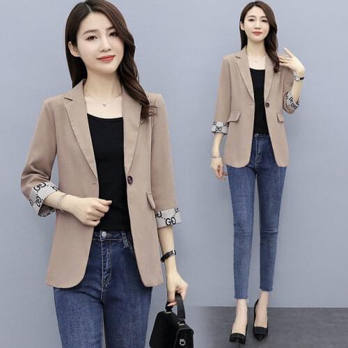 Thin Blazer Coat Womens Spring And Summer New Popular Fashion Leisure 7 / 4 Sleeve Lady Solid Button Suit