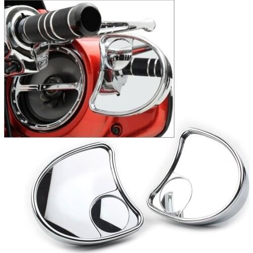 1Pair Chrome Motorcycle Fairing Mounted Side Rear Mirror w/ Blind Spot Mirrors For Harley Touring 2014 2015 2016 2017 2018