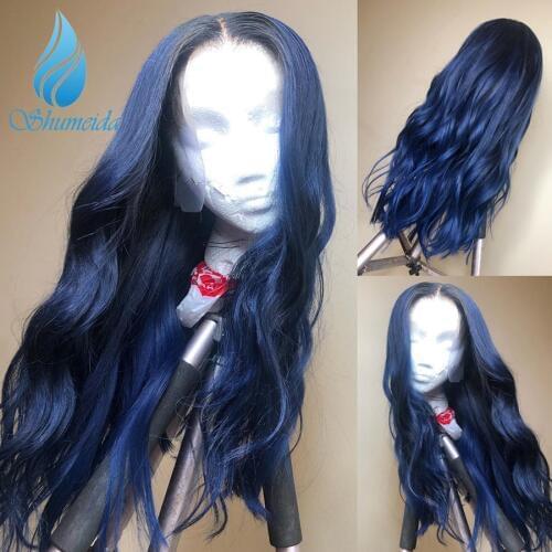 13*6 Ombre Blue Color Lace Front Wigs For Women Glueless Lace Human Hair Wigs Brazilian Remy Human Hair Wig With Baby Hair