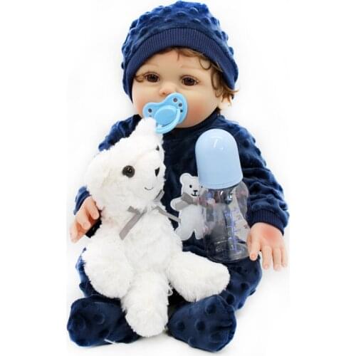 18Inch 45cm Reborn Doll Boy Soft Silicone Body With Clothes Brown Eyes Rebirth Baby Dolls Childrens Toy Kids Gifts Best Playmate