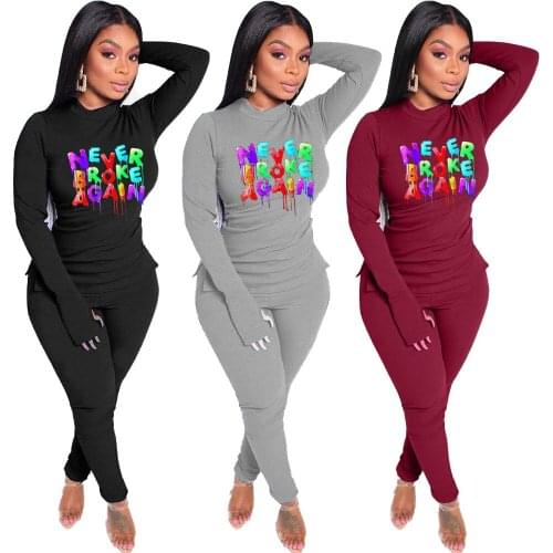 21WJ5122 Spring and autumn fashion popular casual sports print casual pants T-shirt set two piece set women