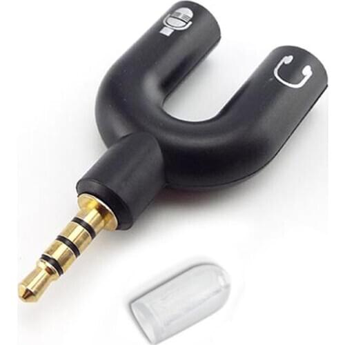 3.5mm Splitter Stereo U-shape Earphone Connector Converter Audio Mic Jack Plug Adapter For Mobile Phone Tablet PC MP3 MP4 Player